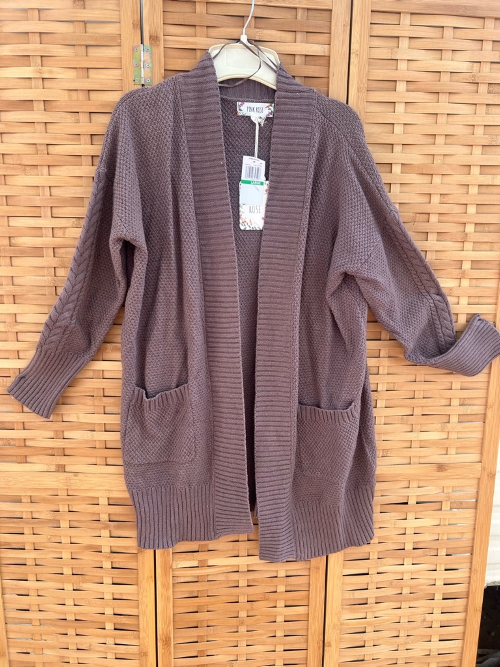 Pink Rose Women's Open-Front Knit Cardigan - Mauve Brown